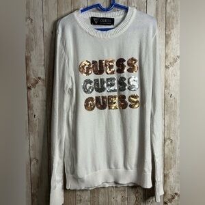 Guess Sequin White Knit Sweater